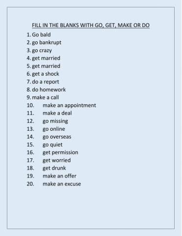 Collocations - go, get, make, do