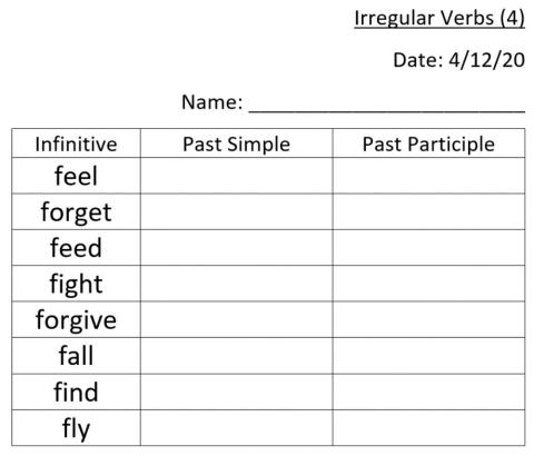 Irregular Verbs 4 (Flyers) 2020