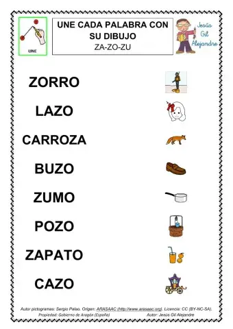 Une palabra y dibujo za zo zu MAYÚSCULAS