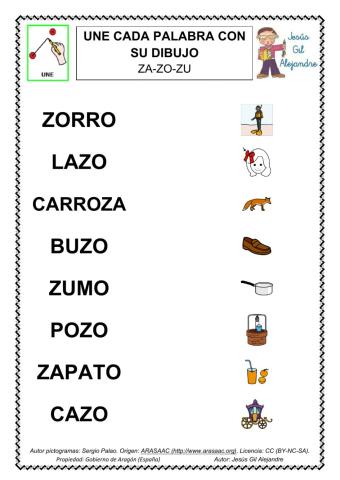 Une palabra y dibujo za zo zu MAYÚSCULAS