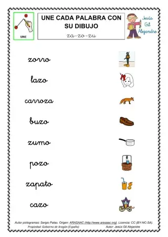 Une palabra y dibujo za zo zu MAYÚSCULAS