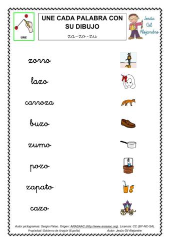 Une palabra y dibujo za zo zu MAYÚSCULAS