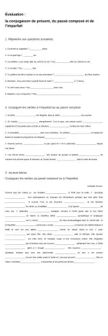 évaluation présent , passé composé , imparfait