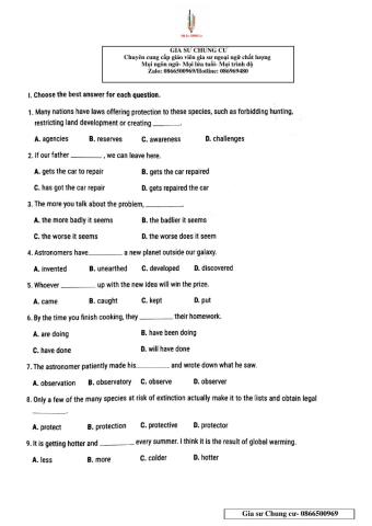 Lớp 12 - Kiểm tra 15 phút Unit 6,7