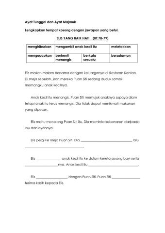 Ayat Tunggal dan Ayat Majmuk Tahun 2