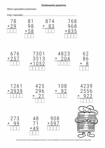 Dodawanie pisemne
