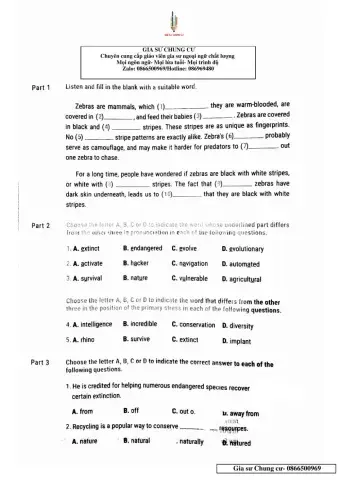 Lớp 12 - Kiểm tra 45p Unit 6,7