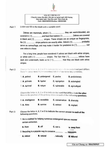 Lớp 12 - Kiểm tra 45p Unit 6,7
