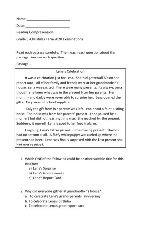 reading comprehension exam 2