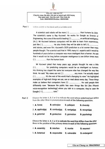 Lớp 12 - Kiểm tra 45 phút Unit 6,7