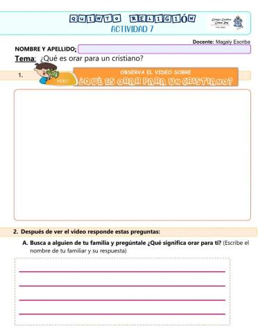 5to religión Refuerzo académico