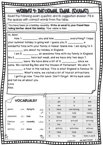 Writing an informal email cloze test