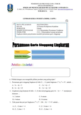 Persamaan Garis Singgung Lingkaran