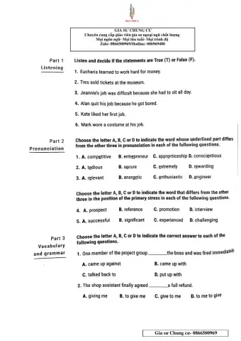 Lớp 12 - Kiểm tra 45 phút Unit 8, 9, 10