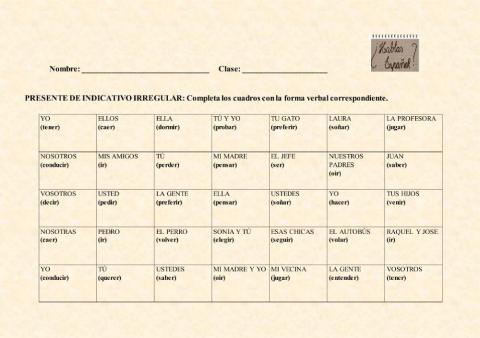 Presente de indicativo irregulares