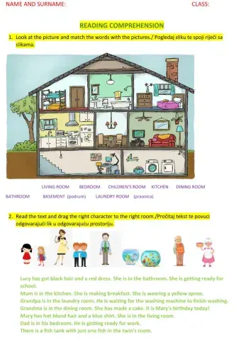 READING COMPREHENSION:ROOMS IN THE HOUSE