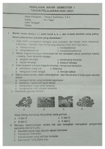 PAS Tematik Tema 2 Sub Tema 3 dan 4