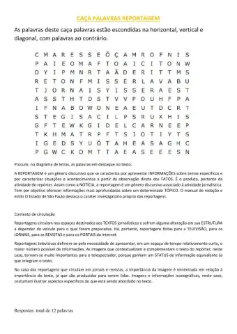 Caça palavras reportagem