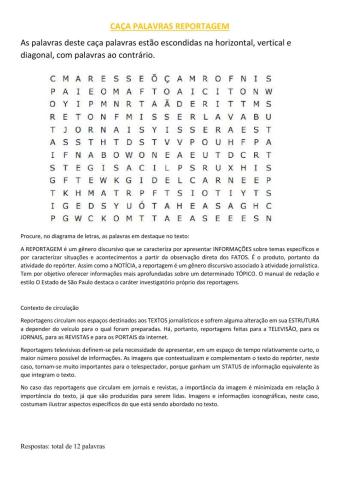 Caça palavras reportagem