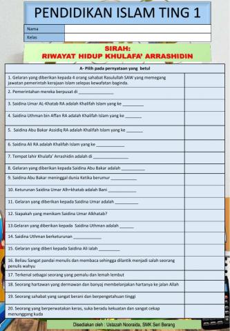 Latihan sirah ting 1 : Khulafa' Arrashidin