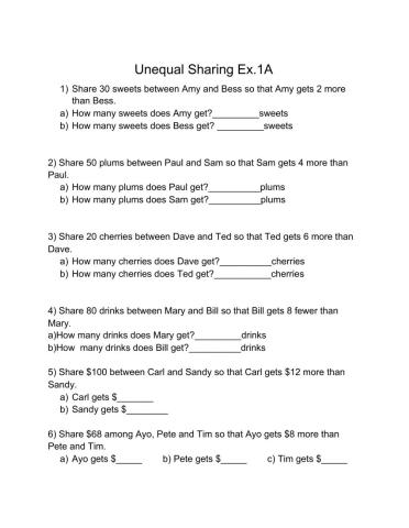 Unequal Sharing Ex. 1A