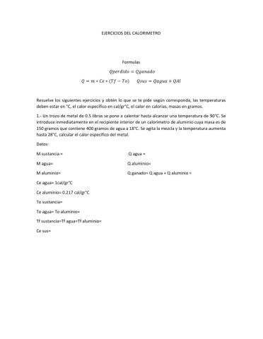 Ejercicios del calorímetro