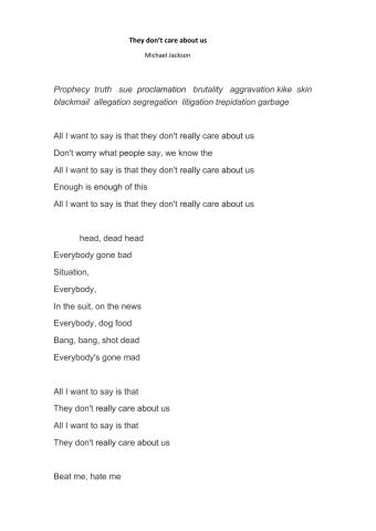 Listening - Michael Jackson They don't care about us