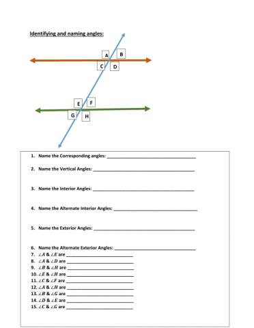 Identifying and naming angles