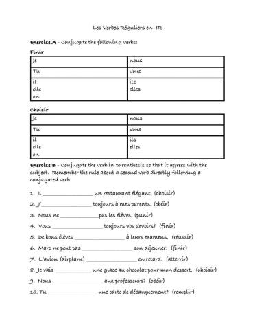 Les verbes en IR