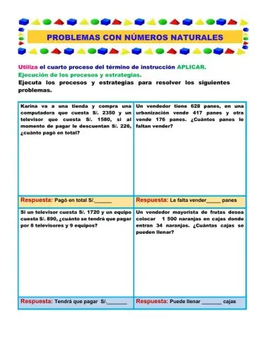 Ficha de problemas con números naturales