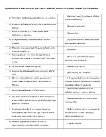 Educación, Arte y Cultura. Siglo XIX. Historia.