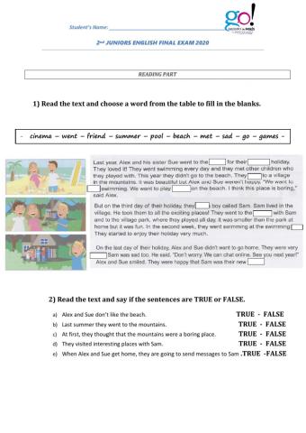 Juniors  - final exam - reading
