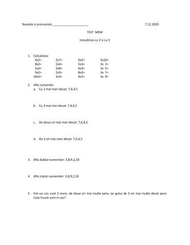 Inmultirea cu 2 si 3