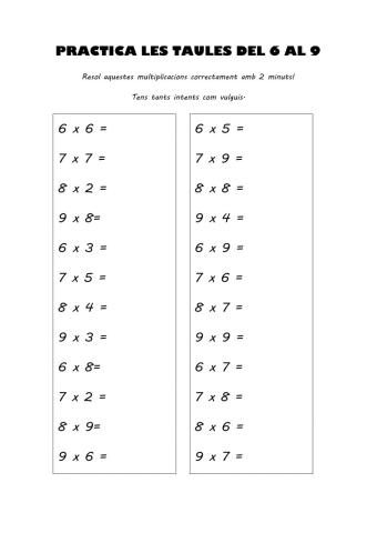 Practica les taules del 6 al 9