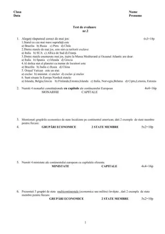 Test geografie politică