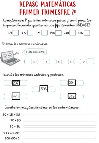 Repaso Primer trimestre Matemáticas 2º