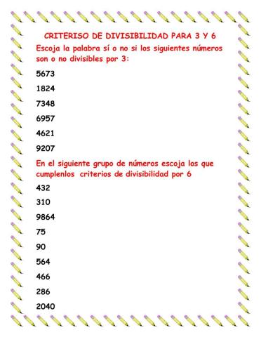 Criterios de divisibilidad para 3 y 6