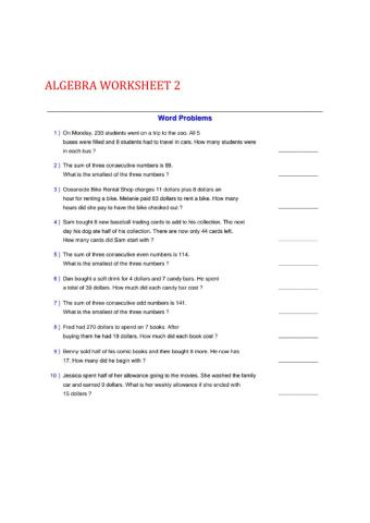 Algebra Word Problems 2