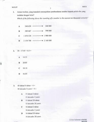 Ujian Pengesanan Matematik Kertas 1
