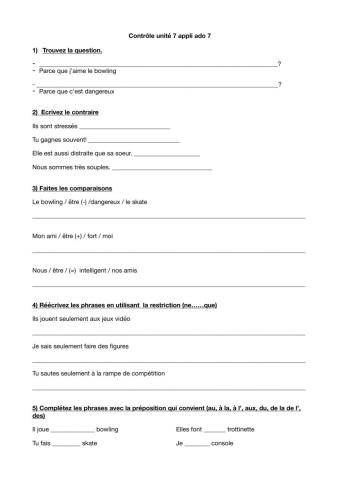 Contrôle de français unité 7 appli ado 7