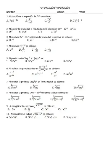 Potenciación y radicación
