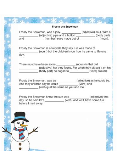 Frosty the Snowman Madlibs