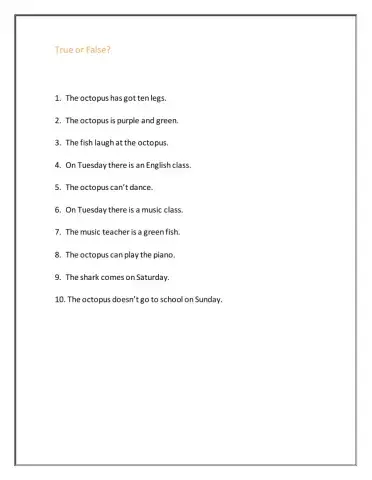 Little octopus - Comprehension activity