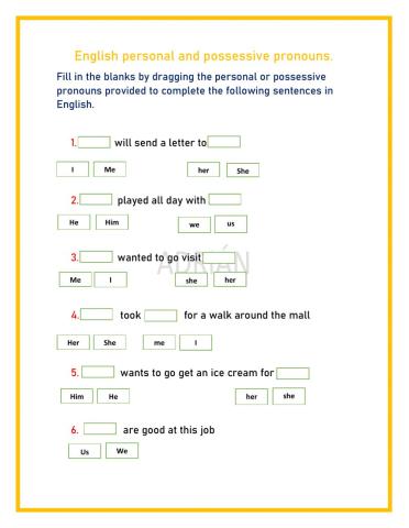 English personal and possessive pronouns.