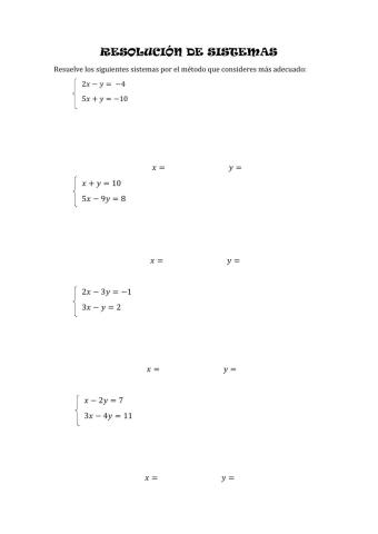 RESOLUCIÓN DE SISTEMAS DE 2x2