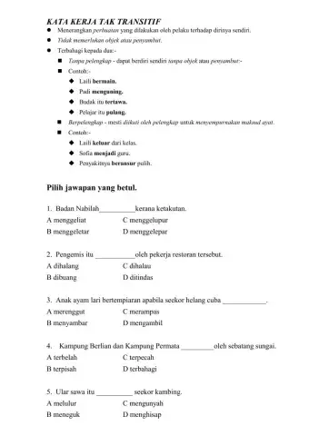 Kata Kerja Tak Transitif