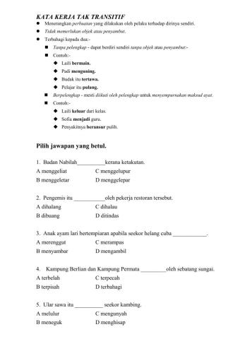 Kata Kerja Tak Transitif