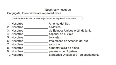 Conjugation -nosotros- regular verbs