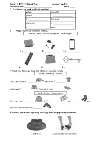 Brainy 4 UNIT 3 Short Test Lesson 1 and 3
