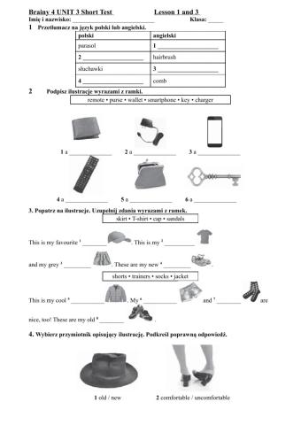 Brainy 4 UNIT 3 Short Test Lesson 1 and 3